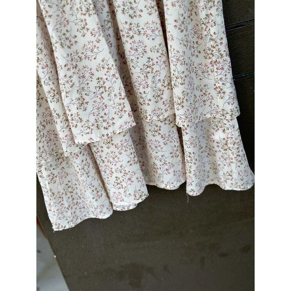 Hayden Los Angeles 1XL White Floral Smock Waist Mini Dress Lined Ruffle HighNeck - Picture 9 of 11